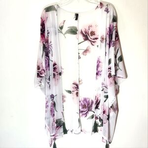 Glitzy Girlz Floral Kimono Womens  Plus Size XXL White Sheer
